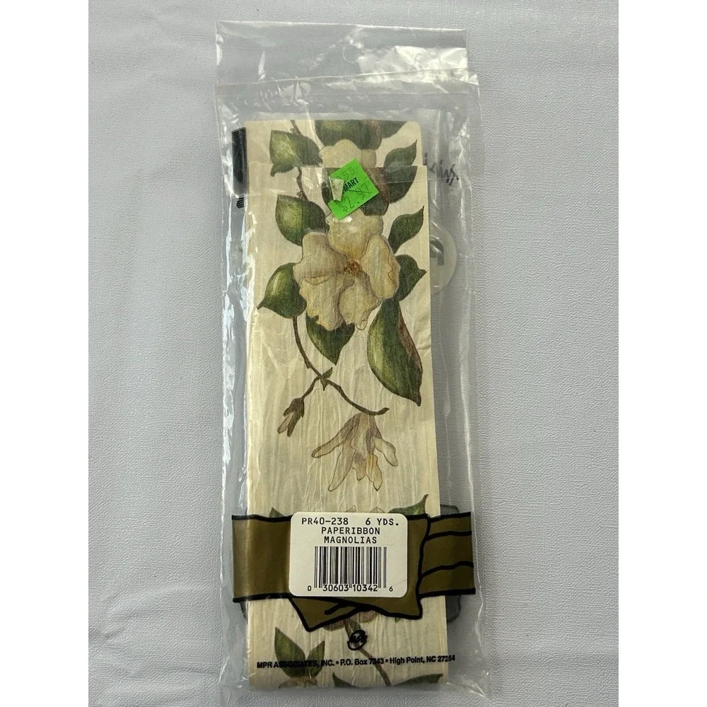 NOS Vintage Paperibbon Magnolia Paper Ribbon 6 Yards Floral Craft Decor